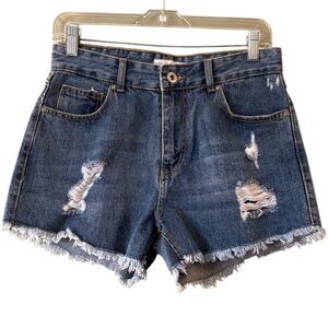 Avec Les Filles Anthropologie High Rise Denim Jean Shorts Distressed Hem Size 27